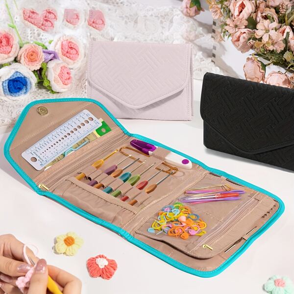 1 Pieza Estuche vacío de ganchillo a crochet - Organizador plegable para ganchos de crochet - Portador de ganchos de crochet para suministros de tejido y ganchillo - Accesorios de punto y ganchillo, kit de accesorios de ganchillo como regalo para amantes y principiantes para familiares y amigos.