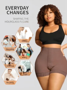 1 pièce Short gaine amincissant taille haute pour femmes, sous-vêtements sculptants contrôle du ventre et levage des fesses, convient pour diverses occasions ou activités sportives - Acajou - Voir 5