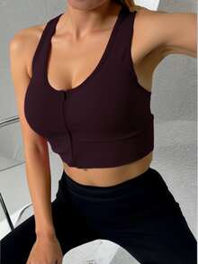 Top deportivo mujer, cierre de cremallera frontal, tejido de punto de alta densidad cómodo. - Rojo violeta - Ver 1