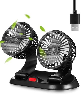 1 pieza Ventilador de carro de doble cabezal con USB, ventilador de refrigeración para vehículo, ventilador de refrigeración portátil para vehículo, ventilador de carro ajustable a 2 velocidades, ventilador de carro alimentado por USB que proporciona un flujo de aire fuerte para mantener cómodos y frescos a usted, pasajeros y mascotas. Compatible con cargador de carro, toma USB, computadora portátil y banco de energía, adecuado para la mayoría de vehículos como sedán, furgoneta, camión, SUV y RV, así como para uso en la oficina.