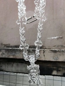 1 件时尚亚克力耶稣头荆棘链项链,适合女性日常佩戴 - 無色 - 查看 17