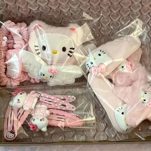 Sanrio Set di 15 fermagli per capelli rosa Hello Kitty Sanrio, graziosi fermagli con bocca di gatto imbottiti, accessori per capelli stile giapponese, regali di San Valentino, cerchietti Hello Kitty, per il ritorno a scuola