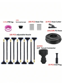 5M/10M/15M/20M DIY 温室花园浇水系统，通用雾化冷却套件，塑料材质，无需电力，符合欧洲和美国螺纹标准，适用于植物和庭院雾化冷却