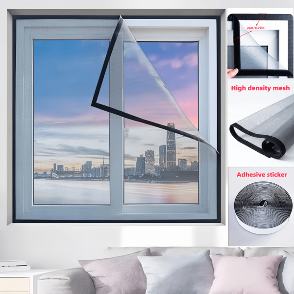 1pc Self-Adhesive Anti-Mosquito Mesh Window Screen, Suitable For Various Window Shapes, Removable And Washable, Breathable And Transparent, Mosquito & Insect Proof, No Drilling Required, Reinforced Mesh Curtain, Easy Installation Fly Screen