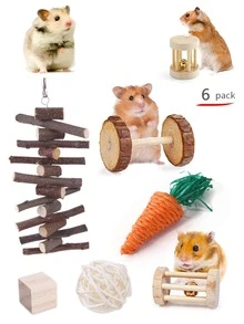 6pcs Hamster Toy Grass Ball Set, Pet Rabbit Guinea Pig Chew Toys, Hamster Accessories Include Chew Sticks, Round Wooden Chew Toys Suitable For Rabbits And Hamsters, Nail Care For Pets - Multicolor - View 1