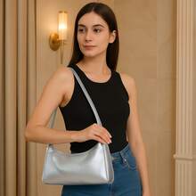 Metallic Baguette Evening Party Club Women's Small Shoulder Crossbody Bag - Bạc - Xem 1