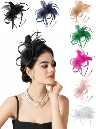 1 Piece Women's Feather Mesh Flower Fascinator With Headband And Clip Wedding Tea Party Kentucky Derby Fascinator Hats ,Head Piece