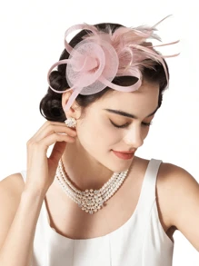 1 Piece Women's Feather Mesh Flower Fascinator With Headband And Clip Wedding Tea Party Kentucky Derby Fascinator Hats