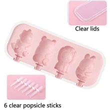 一个用于制作布丁冰淇淋的硅胶模板 - 具有有趣卡通形状（动物，水果）的家用冰淇淋模具 - 轻巧易用，夏季必备