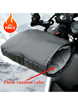 2PCS Winter Motorcycle Gloves With Thermal Plush Lining - PU Leather, Nighttime Reflective Design For Outdoor Riding