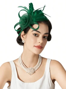 1 Piece Women's Feather Mesh Flower Fascinator With Headband And Clip Wedding Tea Party Kentucky Derby Fascinator Hats