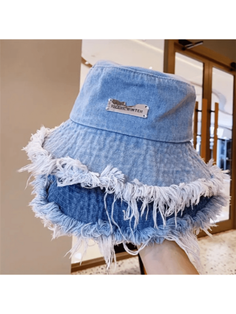 1PC Surowy brzeg kapelusza wiaderkowego z etykietą na literę, stylowe, uniwersalne i lekkie kapelusze rybackie