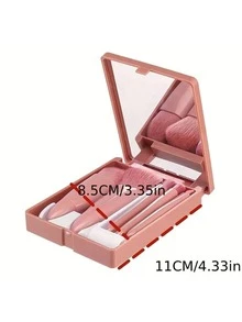 5pcs Miniature Makeup Brush Set With Mirror - Portable Travel Kit For Foundation, Eyeshadow, Lipstick Blending And Powder - one-size - View 7
