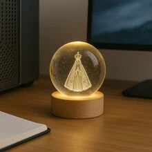 Our Lady Of Aparecida 3D Crystal Ball Table Lamp With Wooden Base And USB LED Light - Beis - Ver 1