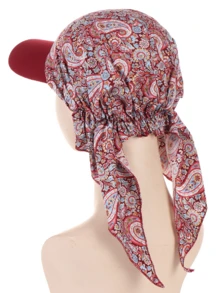 1件装女士印花头巾帽，时尚花卉筒帽，弯檐帽，欧美风格，适合搭配连衣裙