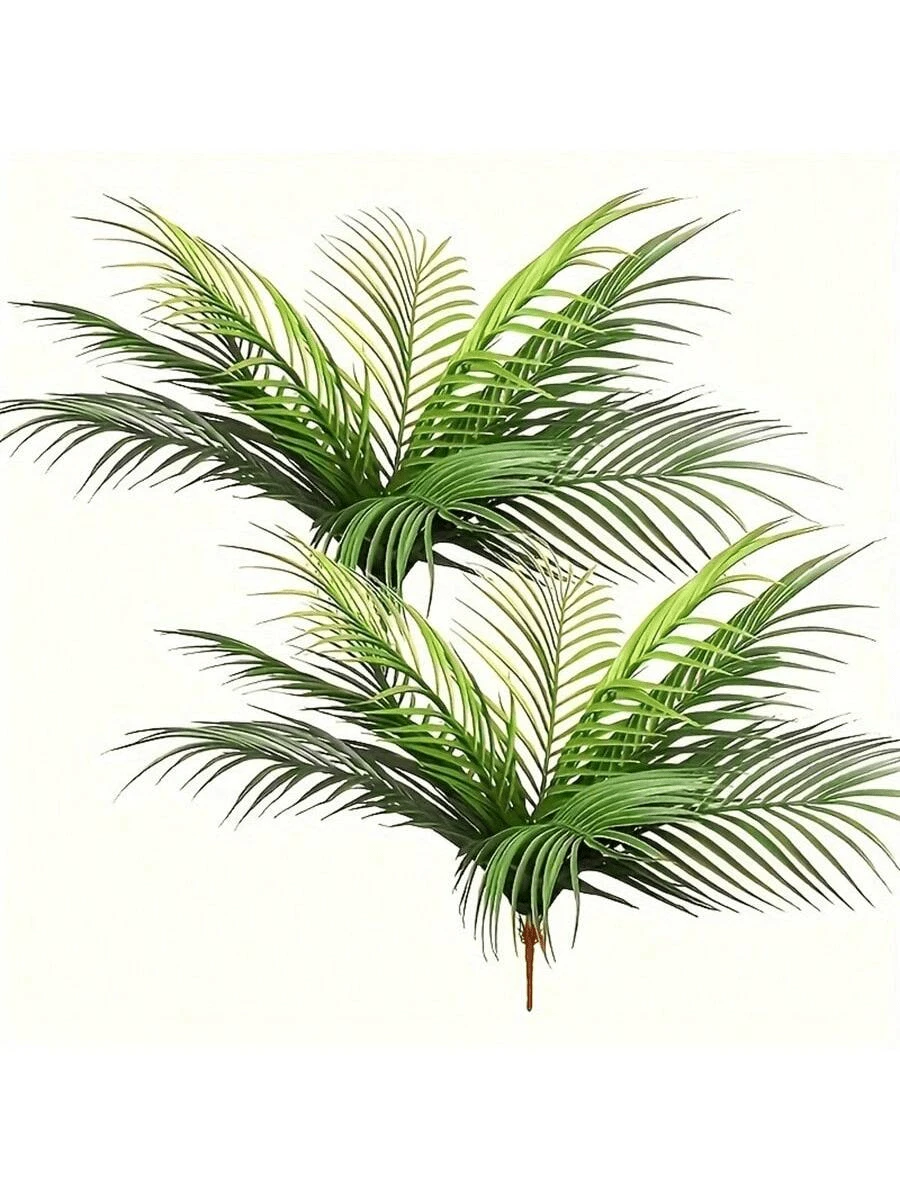 2 件人造塑料热带灌木，绿色装饰植物，适用于室内外家庭花园阳台派对婚礼中心装饰，仿真绿色散尾向日葵盆景树家居装饰