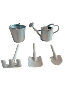5pcs Mini Garden Tool Set, Grey Plastic Watering Can, Bucket, Shovel, Model House Decor Props For Micro Landscape Display, No Electricity Needed - Multicolor - View 6