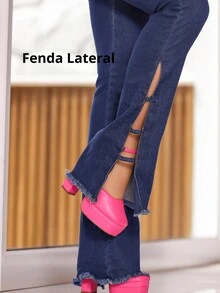 KMAROT JEANS High-Waisted Flare Jeans With Side Detail - 長春花藍 - 查看 3