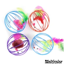 Brinquedo Interativo Para Gatos Gaiola Bola Arame Resinado Colorido Com Camundongo Rato Dentro Tamanho 6Cm Com Som