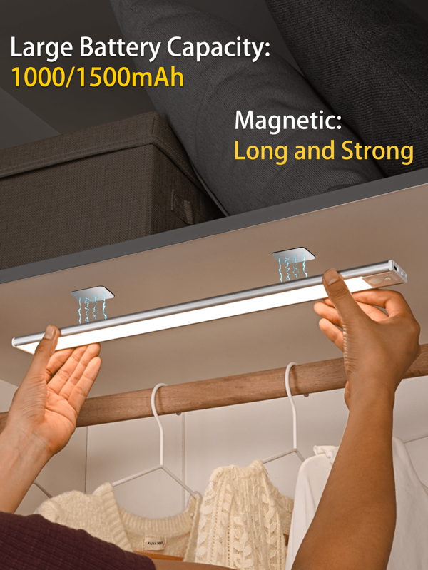 1pc Motion Sensor Under Cabinet Light For Kitchen, Wireless Ultrathin Wardrobe Light, LED Night Light With 1500 MAh Battery Capacity Extend Working Time, 3 Colors And Stepless Dimming Wall Light For Kitchen Closet Bedside Corridor Camping Emergency Lighting