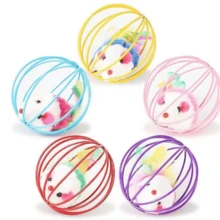 Brinquedo Interativo Para Gatos Gaiola Bola Arame Resinado Colorido Com Camundongo Rato Dentro Tamanho 6Cm Com Som