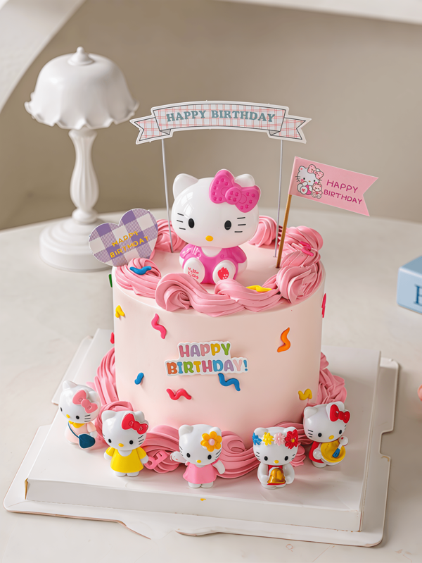 Sanrio 6 STÜCK/5 STÜCK/Sanrio Hello Kitty Cartoon Kuchen Deko. Rosa Hello Kitty. Themen Geburtstag Dessert Tisch Deko Einsätze und Schilder. Geeignet für Geburtstagsfeiern. (Es kann an manchen Stellen leichte Mängel geben. Wer das nicht in Ordnung findet, sollte keine Bestellung aufgeben.)