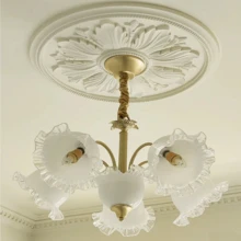 French White Carved PU Lamp Panel Mold Model Imitation Plaster Shape Lamp Holder Chandelier Base Lamp Pool Decoration Round Plate Home Decoration Material Decoration Carved Flower Lamp Panel Home Decoration Art Crafts