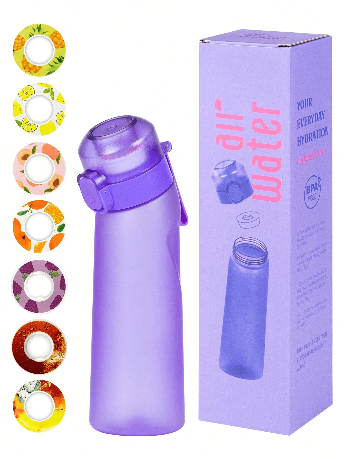 1 件彩盒套装运动水瓶，随机圆形口味环，水果饮料口味荚，户外运动创意水杯口味荚，适合健身和户外运动，时尚饮用水瓶，生日礼物 - （口味荚只改善嗅觉，不改变味道）不改变水的味道，只让它闻起来香