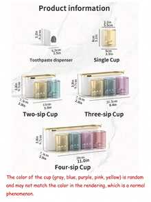 1 Set Toothbrush Holder With 2/3/4 Cups And 1 Toothpaste Dispenser, Creative Wall-Mounted Bathroom Storage Rack, Convenient For Brushing Teeth And Storage. Cup Colors (Gray, Blue, Purple, Pink, Yellow) Are Random And May Slightly Differ From Rendering, Which Is Normal. Home Bathroom Decor, Autumn Decor, Back To School Season - Multicolor - View 4
