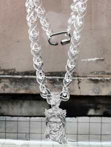 1 件时尚亚克力耶稣头荆棘链项链,适合女性日常佩戴 - 無色 - 查看 19