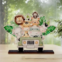 1 szt. Drewniane ozdoby urodzinowe w stylu dżungli, prezent urodzinowy na przyjęcie, motyw dżungli, lampart, roczne przyjęcie urodzinowe, kreatywne ozdoby do domu, drewniane tło do dekoracji, fotografia, dekoracja stołu, drewniane ozdoby, dekoracja na przyjęcie Babe Shower Party Craft