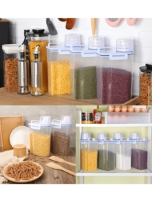 4pcs 5 Pound Rice Sealed Dry Grain Storage Container Rice Storage Box Grain Container Dispenser, Thickened Plastic Transparent Food Storage Box With Pouring Port, Grain Meat Cup, Flour Snacks - Nhiều màu - Xem 8