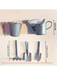 5pcs Mini Garden Tool Set, Grey Plastic Watering Can, Bucket, Shovel, Model House Decor Props For Micro Landscape Display, No Electricity Needed - Multicolor - View 4