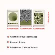 Conjunto de 3 posters abstractos de lienzo estilo Bauhaus en color verde salvia, sin enmarcar, arte de pared impermeable, pinturas de arte moderno para regalo, decoración de pared del dormitorio, sala de estar, oficina, comedor, baño, cafetería, bar, decoración del hogar y la oficina
