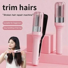 Juego de cortadora de pelo automática inalámbrica, recortadora desmontable para reparar puntas abiertas, recortadora de puntas del cabello para cabello seco, dañado y frágil, herramienta de corte de cabello portátil USB, regalo profesional para el cuidado del cabello, adecuado para uso en salón y hogar
