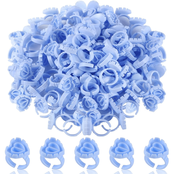 Anillos con forma de corazón para extensiones de pestañas - Portador de pegamento para pestañas 50/100/200/300 piezas, taza para abanico de volumen para suministros de extensión de pestañas