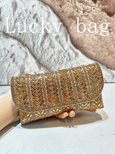 1件奢华水钻闪亮女士手提包，优雅闪亮派对钱包，信封式翻盖方形钱包配金属链条斜挎包，适合晚宴、婚礼、派对等正式场合，可作为女士礼物