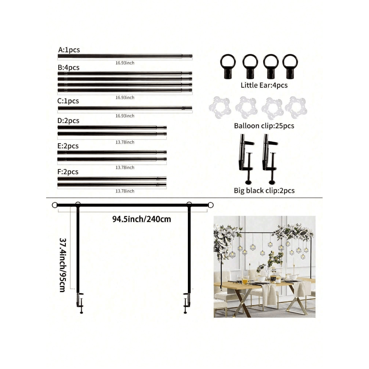 Over The Table Rod Stand With Clamps - Adjustable Table Arch Stand, Metal Table Rod For Wedding, Birthday, Halloween, And Christmas Decorations - 黑色 - 查看 10