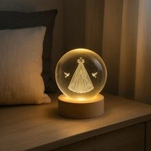 Our Lady Of Aparecida 3D Crystal Ball Table Lamp With Wooden Base And USB LED Light - Beis - Ver 3