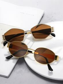 2pcs Retro Oval & Diamond Metal Frame Fashion Glasses, Bohemian Style Fashion Eyewear For Men & Women, Suitable For Daily Wear, Travel, Beach