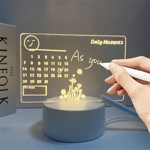 1 pieza Tablero de escritura DIY Calendario, Luz de noche LED 3D de luz cálida blanca con marcador, regalo creativo