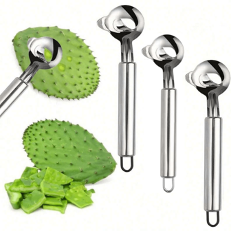 Set da 3/1 pezzo di sbucciatori di cactus - sbucciatore di frutta e verdura in acciaio inossidabile, paletta meloniera e semiremovibile - utensili da cucina facili da usare per casa e ristorante