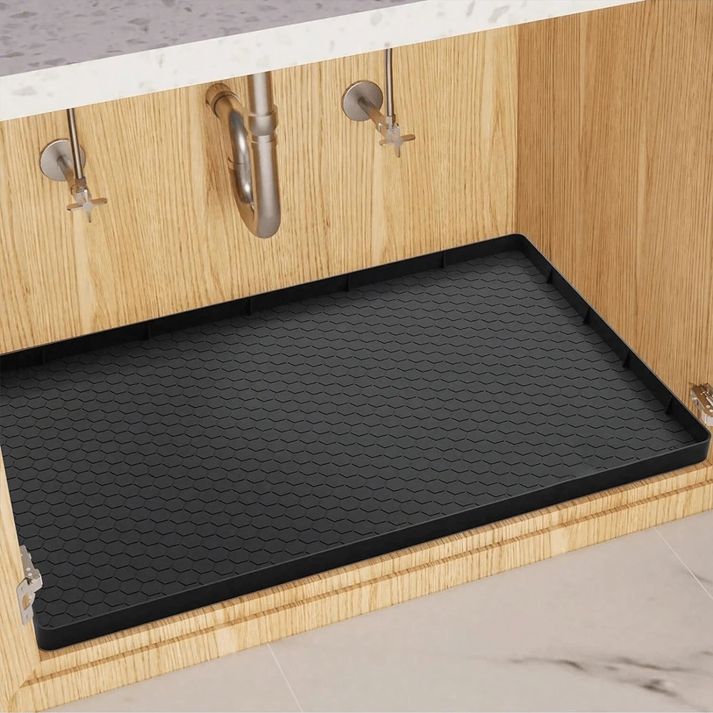 Silicone Mat, Waterproof For Kitchen & Bathroom, Under Sink Organizer And Storage, Sink And Cabinet Protector, Bathroom Sink Undersink Tray,Non-Slip Kitchen Mats For Sink Side, Natural And Hygienic Kitchen Essential For Home And Kitchen Room Decor, Part Of Your Cozy Fall& Winter Styles And Christmas Decorations - Black - View 1