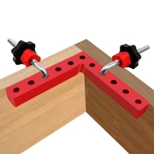 Un set de 140 mm de abrazadera de posicionamiento de aleación de aluminio de 90 grados, abrazadera de ángulo recto, herramienta de carpintería para marcos de cuadros, cajas, gabinetes y cajones, un set de 3 piezas (1 abrazadera de esquina y 2 soportes de montaje)