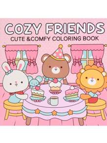 1pc Cozy Friends:Easy Coloring Book For Adults And Teens, Colouring Book Super Cute Designs Of Cozy, Hygge Spaces For Relaxation (Cozy Spaces Coloring) .Back To School A Relaxing Gift For Friends, Couples, And Family