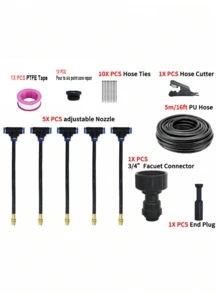 5M/10M/15M/20M DIY 温室花园浇水系统，通用雾化冷却套件，塑料材质，无需电力，符合欧洲和美国螺纹标准，适用于植物和庭院雾化冷却