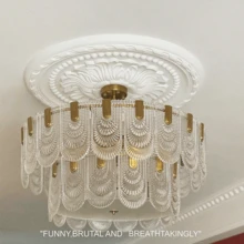 French White Carved PU Lamp Panel Mold Model Imitation Plaster Shape Lamp Holder Chandelier Base Lamp Pool Decoration Round Plate Home Decoration Material Decoration Carved Flower Lamp Panel Home Decoration Art Crafts