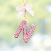 Decoração Pendente com Letra Brilhante com Detalhes de Laço, Acessório Decorativo de Letra Inglesa da Moda para Espelho Retrovisor, Seu Pendente Exclusivo