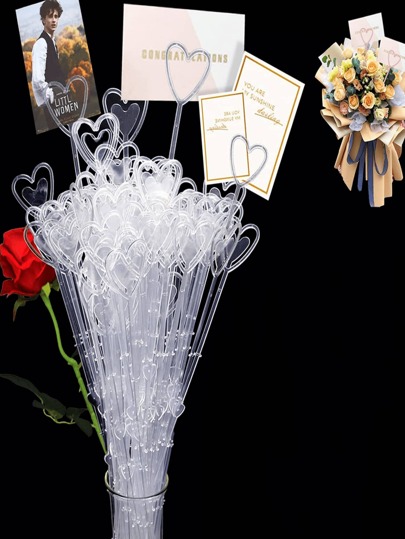 50/40/30/20/10 Stück herzförmige Kartenhalter, Blumenarrangement Blumenstäbe, Herz-, rund- und sternförmige Blumenarrangement-Schilder, verwendet für Valentinstag, Geburtstag, Hochzeit, Muttertags-Sträuße, Geschenkdekoration, Herz-Einfügeschilder, Feiertags-Partyzubehör, Blumen, Tortendekoration