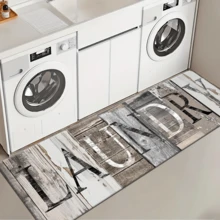 1pc Fashionable Letter Print Laundry Room Carpet, Washable Floor Mat, Washing Machine And Dryer Mat, Home Decor Polyester Woven Entrance Doormat For Kitchen, Entrance, Office, Sink, Laundry Room, Machine Washable